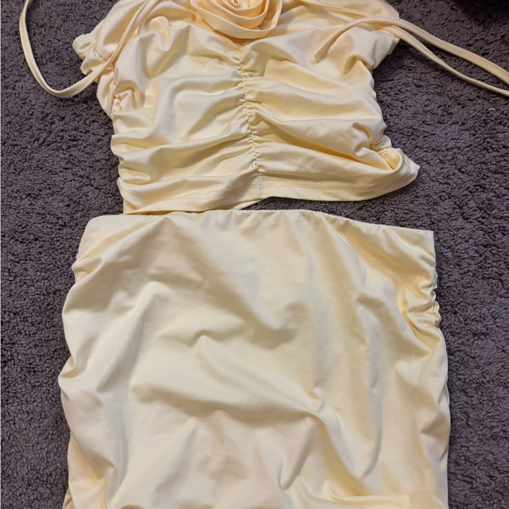 SHEIN Cream Ruched Mini Pencil Skirt Set